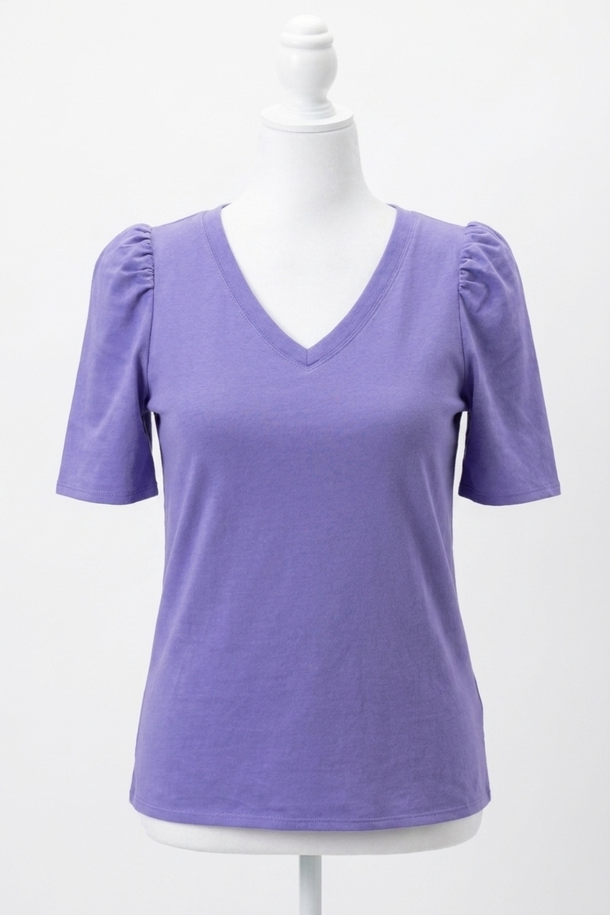 NEW GRACE AND LACE cotton puff sleeve v-neck top in iris